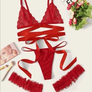 COPY - Red lace lingerie with leg garters
